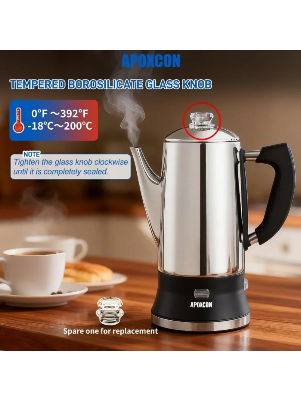 Stainless Steel Electric Coffee Percolator, 12 Cup, Cordless, Automatic Keep